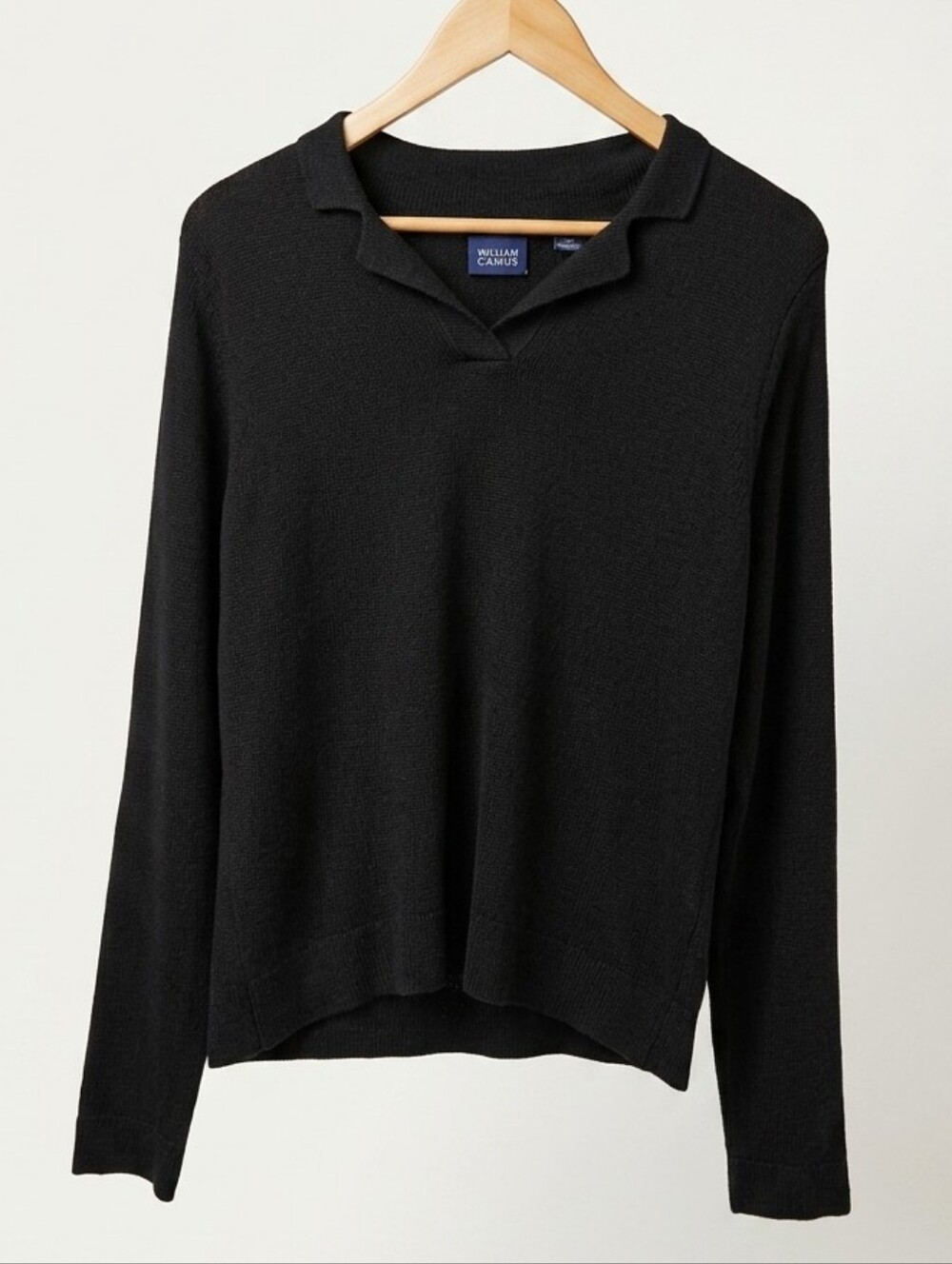 Hillard & Hanson Black V-neck Collared Long Sleeve Blouse Basic Rayon Shirt Top